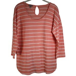 Talbots Medium Coral‎ Athleisure Tunic w/ White Decorative Stripes & 3/4 Sleeves